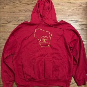 Red Hoodie with Wisconsin Graphic